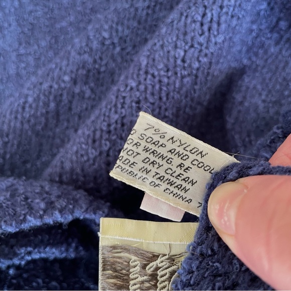 Vintage M’Lady Bruhn Bouclé Open Front Cardigan Sweater Pockets Dark Blue Sz M - Picture 8 of 10